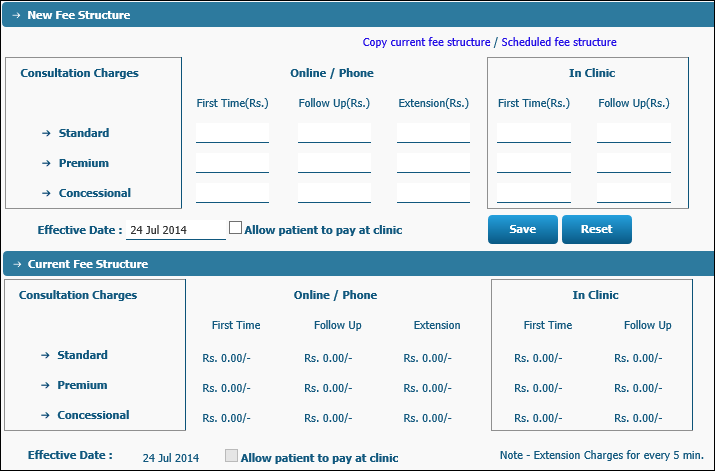 Set Fee structure